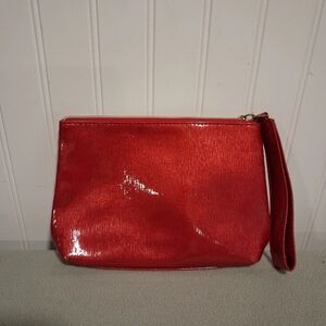 Elizabeth Arden Red Patent Cosmetic Bag Wristlet Makeup Pouch Travel 8.5"